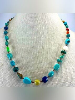 Cute Unsigned Artisan Made Gemstone Nugget Seed Bead Necklace